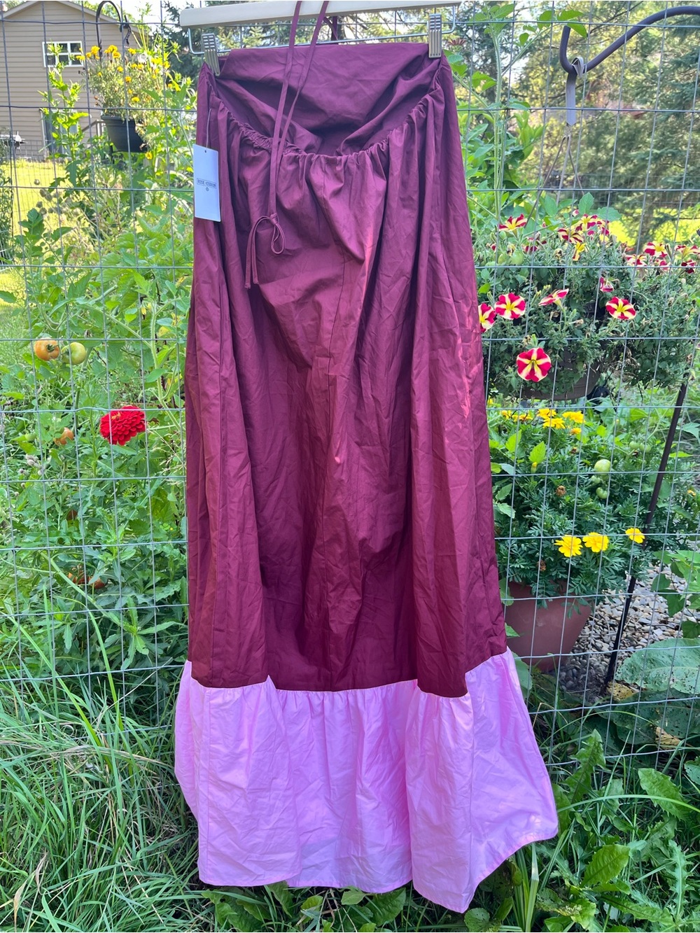 Rosie Assoulin Women's Halter Flounce Colorblock Maxi Dress - Burgundy/Pink smal - Picture 3 of 5